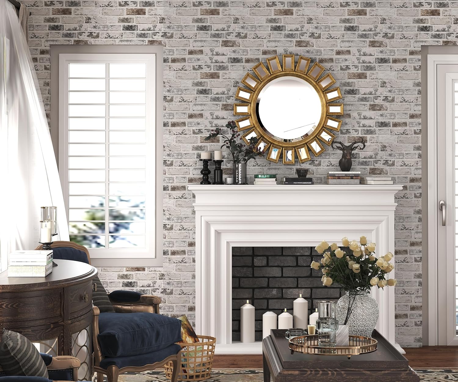 Brick Wallpaper Peel and Stick Wallpaper 17.3"x787" Grey and White 3D Brick Wallpaper Self